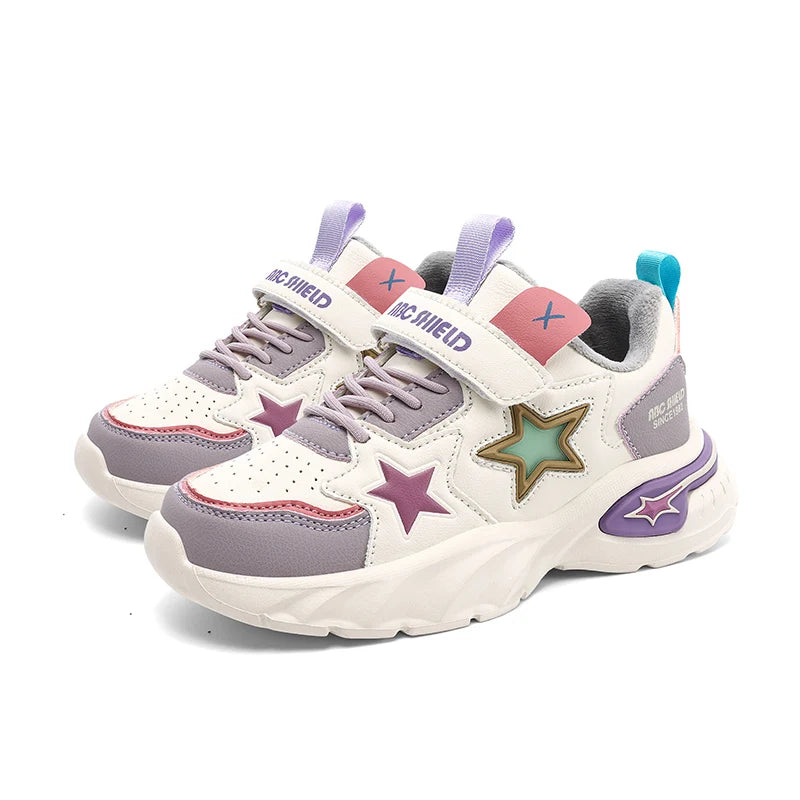 Fashion children's sports shoes boys and girls sports shoes 4 to 10 years old college wind PU leather shoes outdoor casual shoes