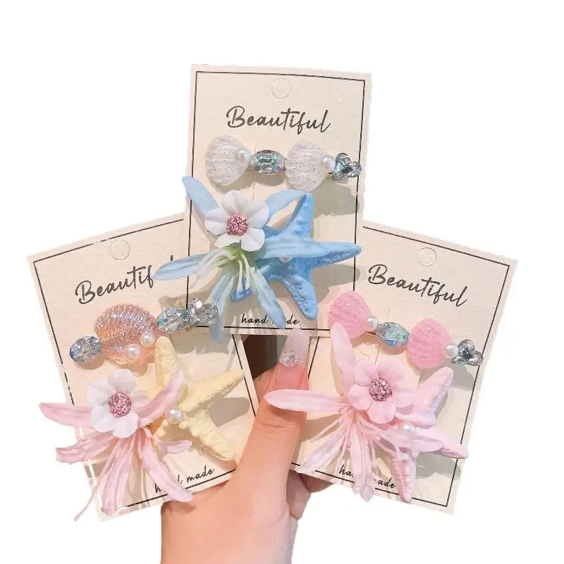 2PCS Kids' Fairy Starfish & Flower Hair Clips – Girls' Updo Alligator Clips, Bangs & Loose Hair Clips, Baby Hairpins, Hair Acces