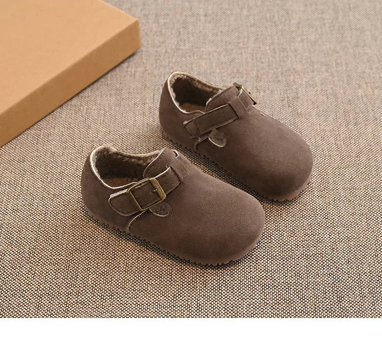 Children Flat Shoes Suede for Winter Kids Moccasins Non-slip Soft Sole 2024 Brand New Boys Girls Leather Shoes Warm Retro Trendy