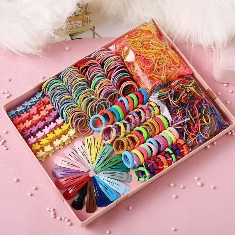 780pcs Girls Colorful Hair Bands Set Kids Hair Accessories  Elastic Hair Sets Children Ponytail Holder Scrunchies Baby Cute Head