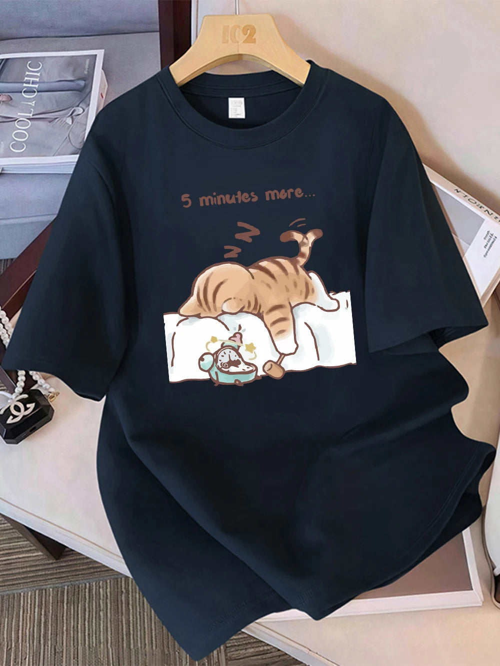 Women T-Shirt Cotton Summer The Cat That Always Wants To Sleep Pattern Prints T Shirt O-Neck Soft Loose Tops Basic Woman Clothes