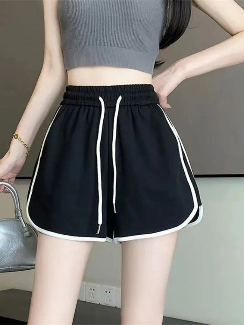 Women yoga Shorts Summer outer wear mid-waist casual loose straight pants lady stylish thin breathable wide leg gym short pants