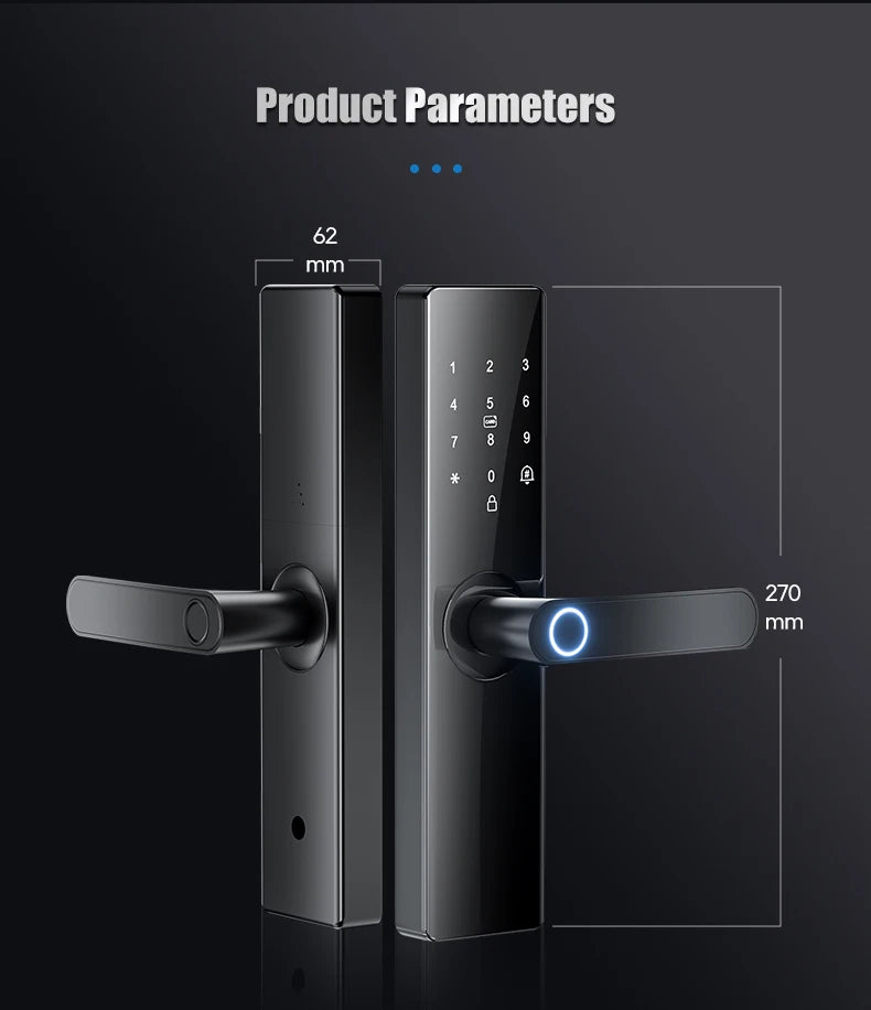 Smart Electronic Door Lock Fingerprint Biometrics Application Control Smart Card Key Access and USB Emergency Charging Smartlock