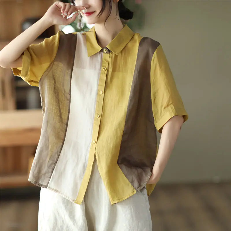 Cotton and Linen Shirt for Women Fashionable and Versatile Cardigan Lapel Top Thin