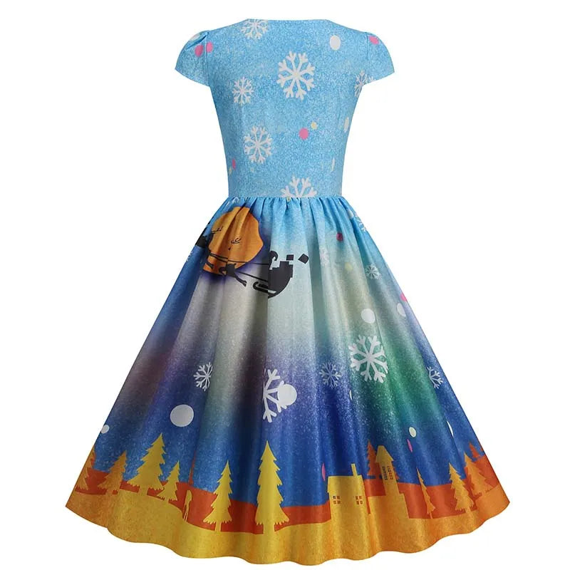 Christmas Dresses for Women Winter Pinup Rockabilly Sexy Cosplay Party Dress Santa Claus Snow Print Cocktail Prom Dress
