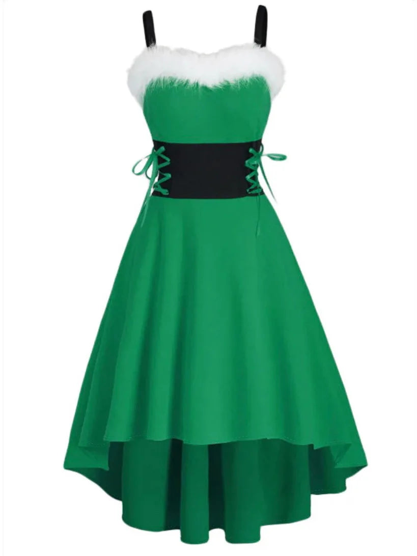 Women's Dress Christmas Floral Print Cold Shoulder Flounce Trim Elegant Dresses For New Year Sexy Merry Christmas Elk Deer Dress