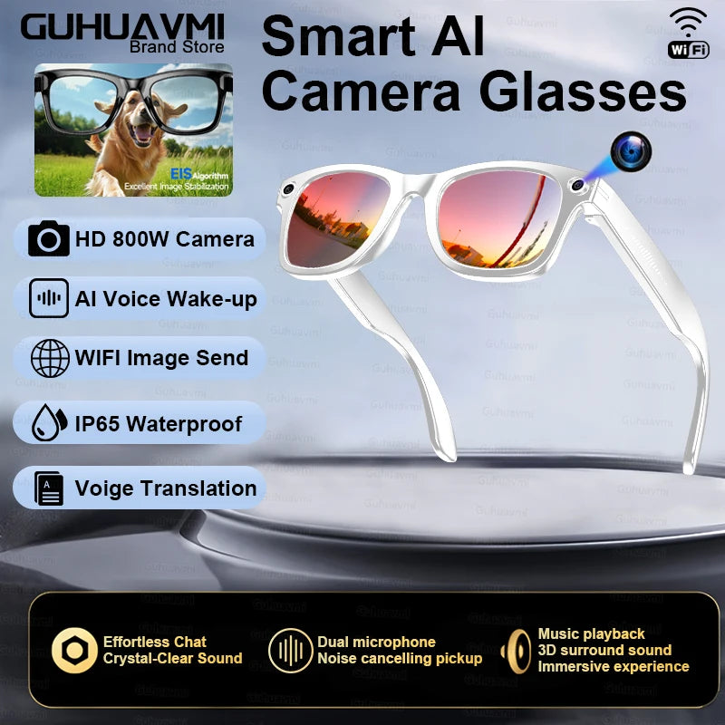 New 800W Camera Glasses Men Color-Changing AI Smart Translation Glasses Photo Video Recording Waterproof Call Smart Sunglasses