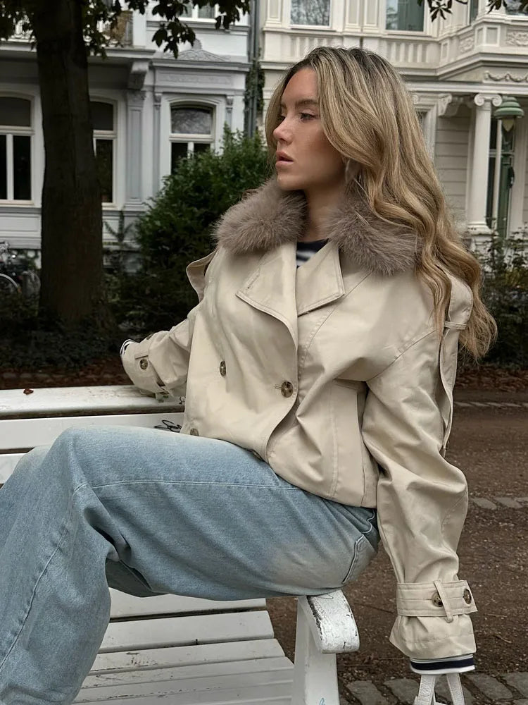 HH Women Elegant Casual Loose Jackets Fashion Woman Street Style Lapel Double-Breasted Pocket Decoration Slim Short Coats