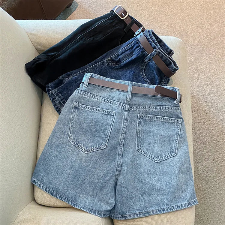 Denim shorts women's summer new trendy Instagram high waist simple slimming loose wide leg versatile A-line hot pants