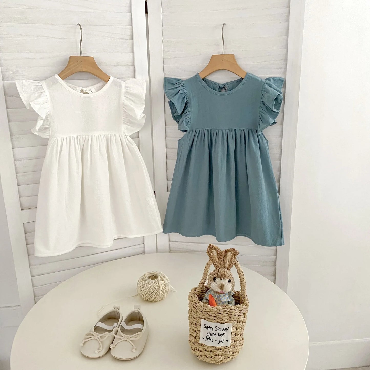 1-6Yrs Kids Clothes Summer Embroidery Dress Baby Girls Clothes Flying Sleeves Dresses Children's Clothing Vestidos Cotton Dress