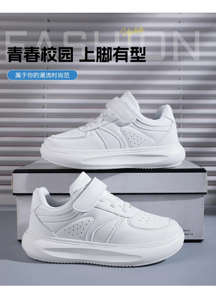 7-13 Boys Shoes Sneakers Fashion Leather Children Comfortable Black White Shoes for Kids Girls School Walking Footwear Non Slip