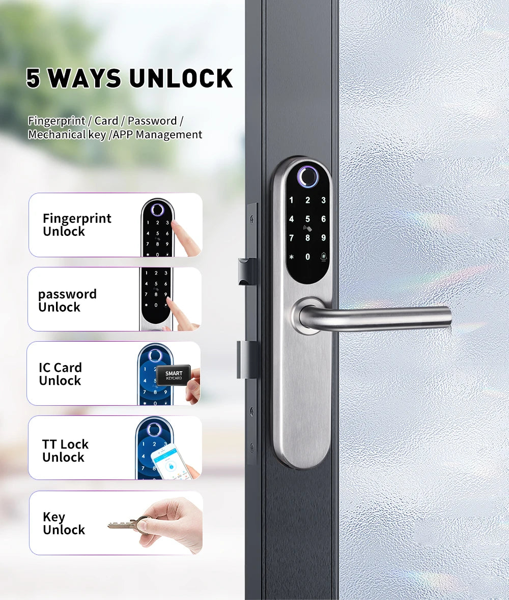 304 Stainless Steel Digital Smart Lock Aluminum Sliding Door Keyless Home Security TUYA TTlock Waterprooof Door Lock