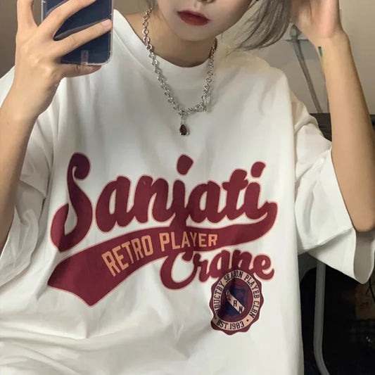 Women's Pure Cotton Short Sleeve T-shirt, National Fashion, Hip-Hop, Trendy Ins, Cool, Oversize, y2k top, Graphic Tshirts