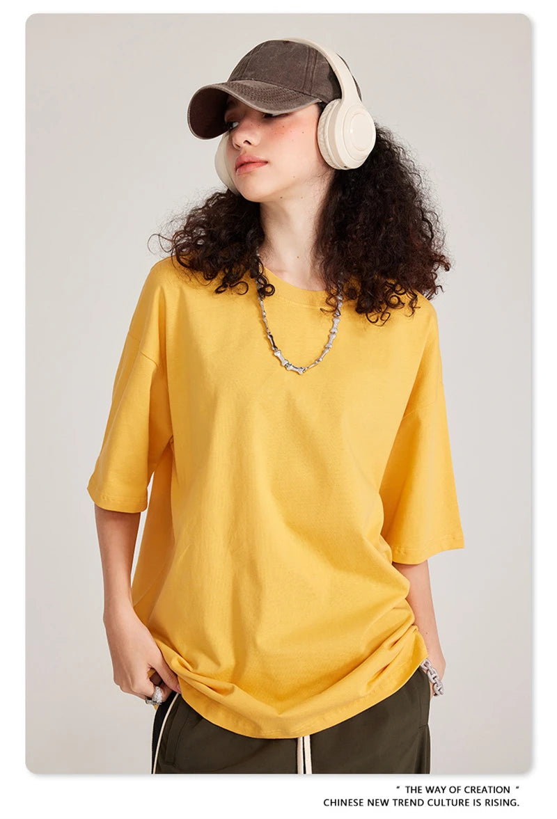 ZODF Trendy Summer 260gsm Cotton Oversized T Shirts For Men Unisex Male Kanye West High Street Solid Tees Brand Tops HY0122