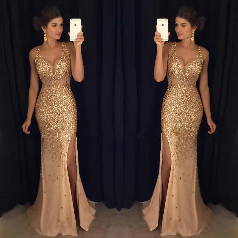 Woman's Clothes Long Dresses 2025 New Style New Slit Bronzing Dress Long Skirt Evening Dress Sexy Outfits Women Female Clothing