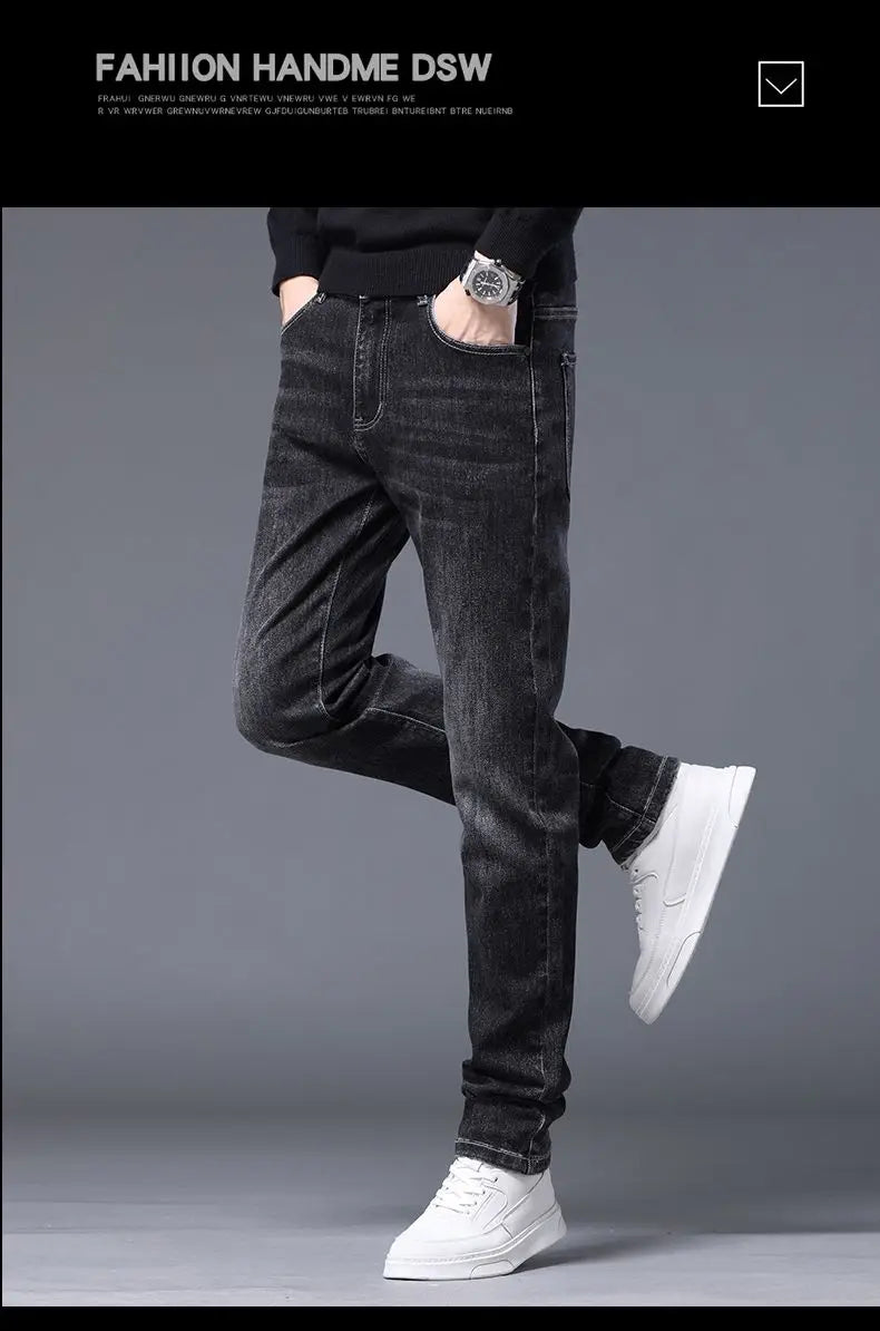 Fleece Thermal Autumn Winter Denim Jeans for Men Pants Warm Thicken Straight Stretch Clothing Fashion Street Causal Denim Pants