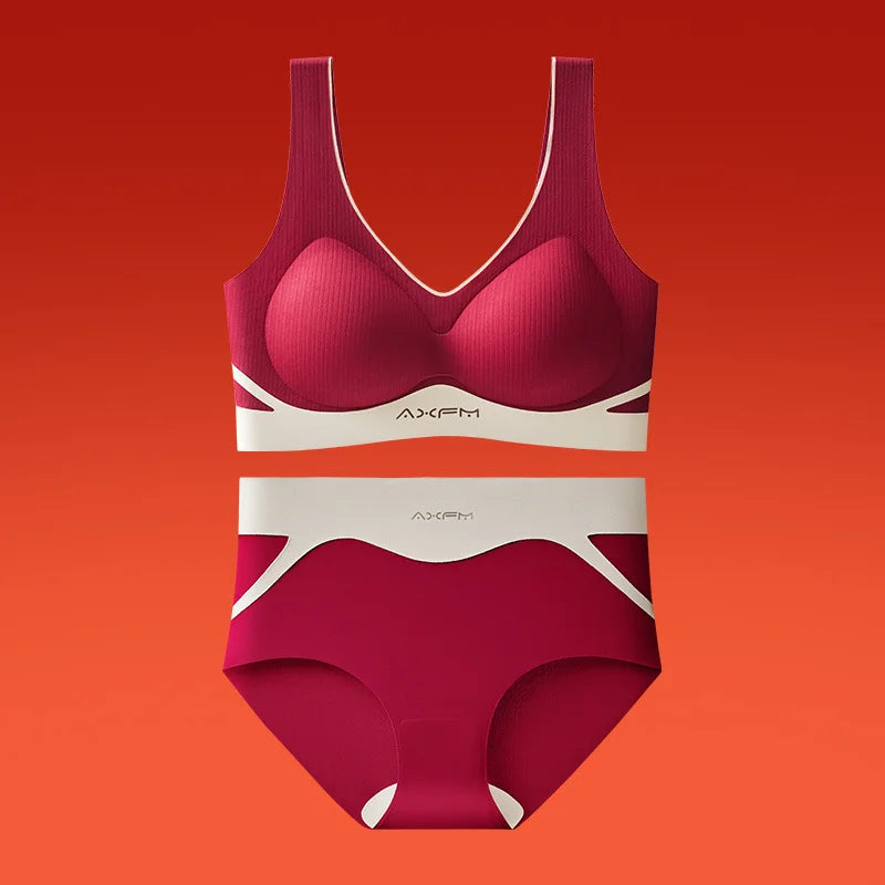 Women's 2 Piece Bra And Panty Set Comfortable Wireless Push-Up Seamless Soft Support Invisible Underwear Female