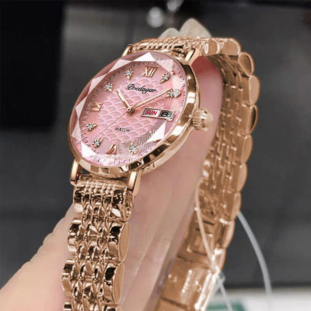 POEDAGAR Top Elegant Women's Watches Stainless Steel Date Week Woman Watch Waterproof Luminous Fashion Ladies Watch Quartz Reloj