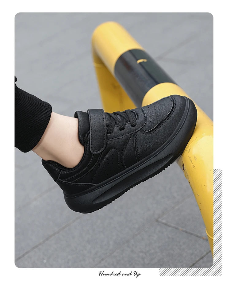 7-13 Boys Shoes Sneakers Fashion Leather Children Comfortable Black White Shoes for Kids Girls School Walking Footwear Non Slip