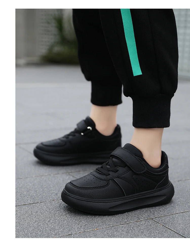 7-13 Boys Shoes Sneakers Fashion Leather Children Comfortable Black White Shoes for Kids Girls School Walking Footwear Non Slip