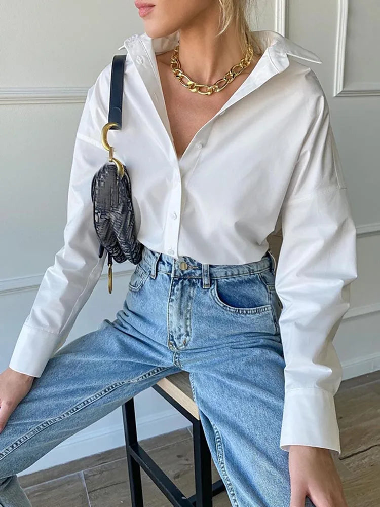 100% Cotton Shirts for Women 2025 Casual Loose Fashion Long Sleeve White Shirt Single Breasted Design Elegant Blouse for Women