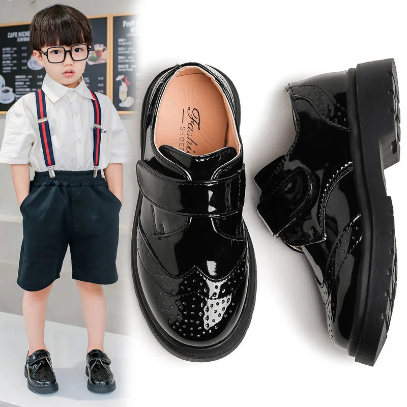 Kids Shoes For Boys Genuine Leather Shoes For Kids Wedding School Show Dress Flats Light Classic Black Children Loafer Moccasins