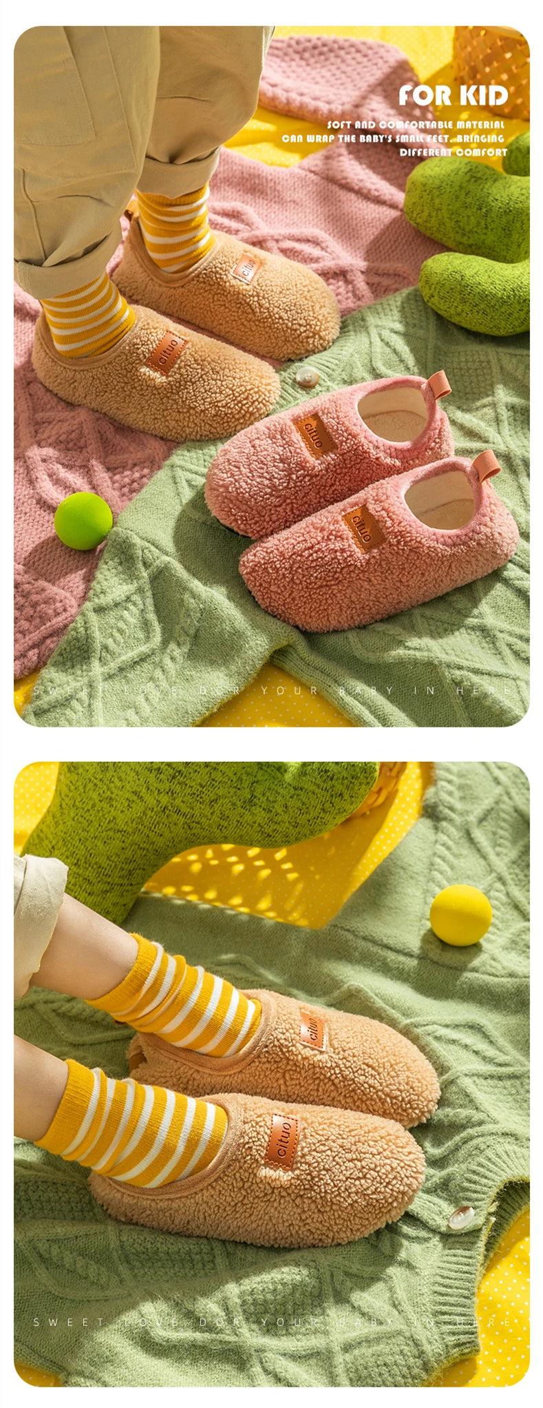 Autumn Winter 1-9 Years Old Children Plush Floor Sock Shoes Child Soft Sole Walking Shoes Indoor Home Anti-slip Kids Slippers