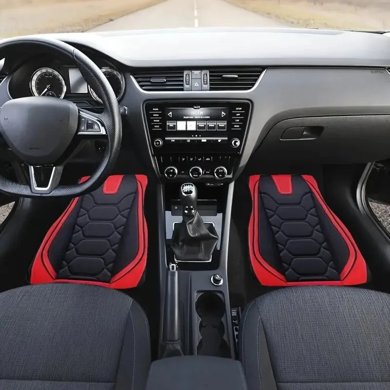 4PCS Car Floor Mats Universal Waterproof Front Rear Full Set Auto Rugs Wear Resistant and Dirt Resistant Leather Auto Carpet