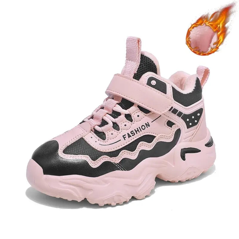 Kids Casual Shoes Winter Boys Leather 5-15y Children Tennis Fashion Sneakers Toddlers Fur Outdoor Footwear Size 29-39