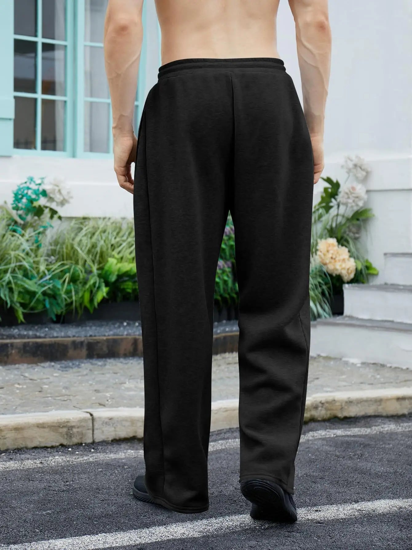 European and American men's waist trousers waist drawstring straight wide-leg loose trousers sports trousers pocket men pants