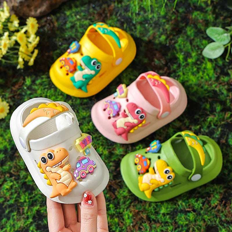 Summer Kids Sandals Children's Shoes Slippers Soft Anti-Skid Cartoon DIY Design Hole Baby Shoes Dinosaur Beach For Boys Girls
