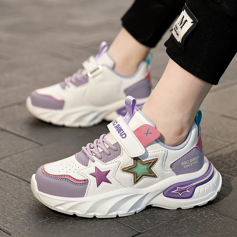 Fashion children's sports shoes boys and girls sports shoes 4 to 10 years old college wind PU leather shoes outdoor casual shoes