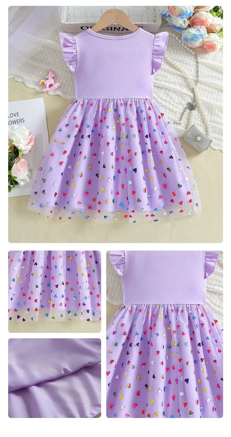 2025 New Unicorn Girls Dress Flying sleeves Kids Clothes Summer Princess Dresses Party Dresses for Children Clothing Rainbow
