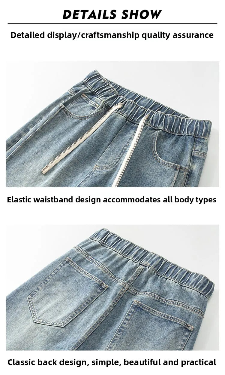 Elastic Loose Straight Jeans Men's Wide Legged Denim Pants Casual Trousers Korean Style Sportswear Clothing Jeans Men Pants