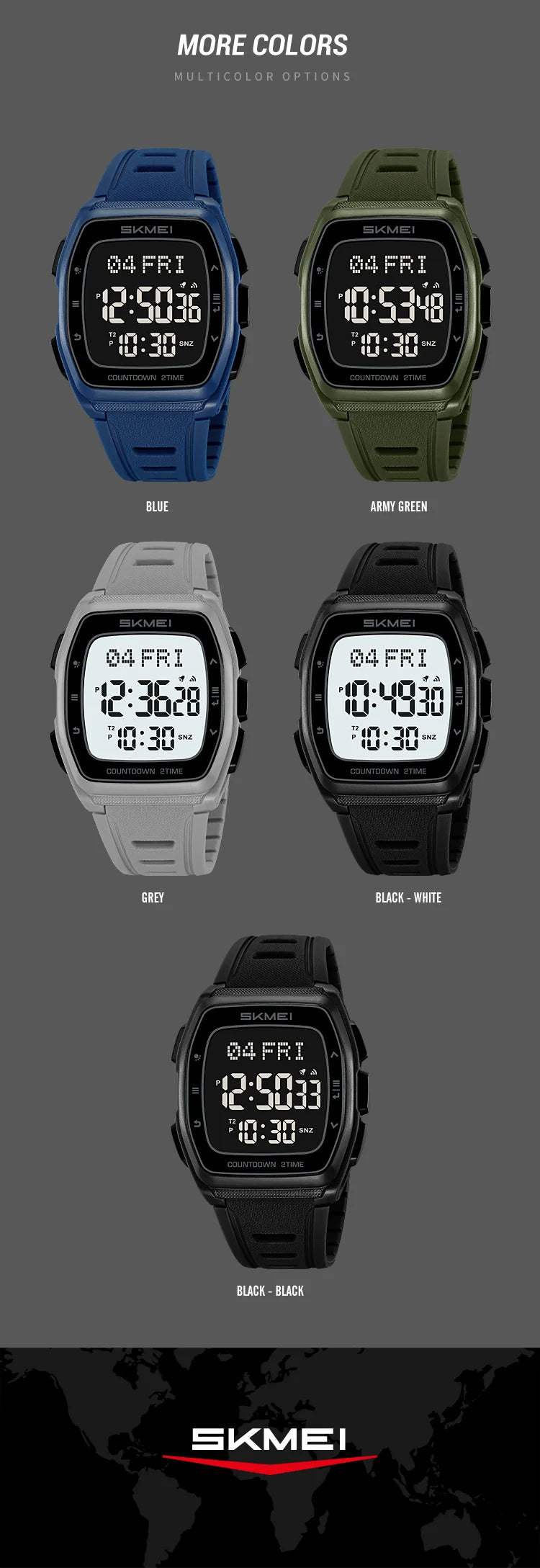 SKMEI 2441 LED Display Electronic Mens Wristwatches Waterproof Countdown Sport Watch for Men Military Digital Clock Reloj Hombre