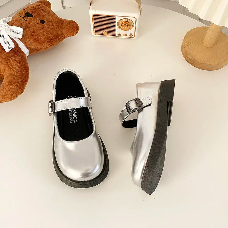 Children Leather Shoes 24-35 Slip-on Round Toe School Sweet Kids Casual Shoe 2025 New Girl's Laofers Pearl Morden Three Colors