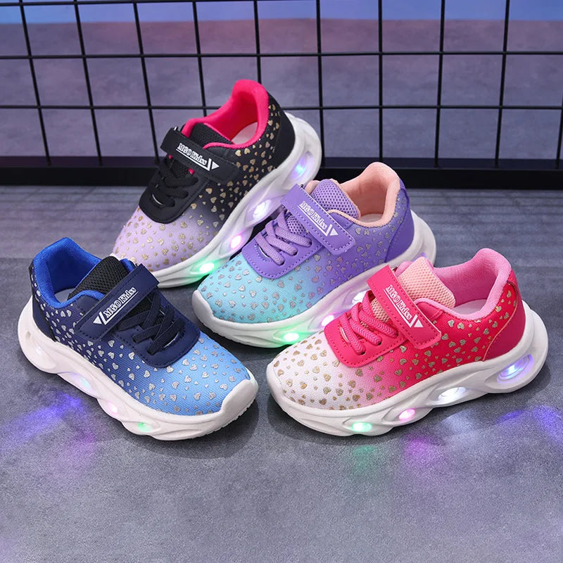 Kids' Casual Shoes Children Led Light Spring Outdoor Sneakers For Breathable Anti-slip Black  Blue Pink Size 21-30