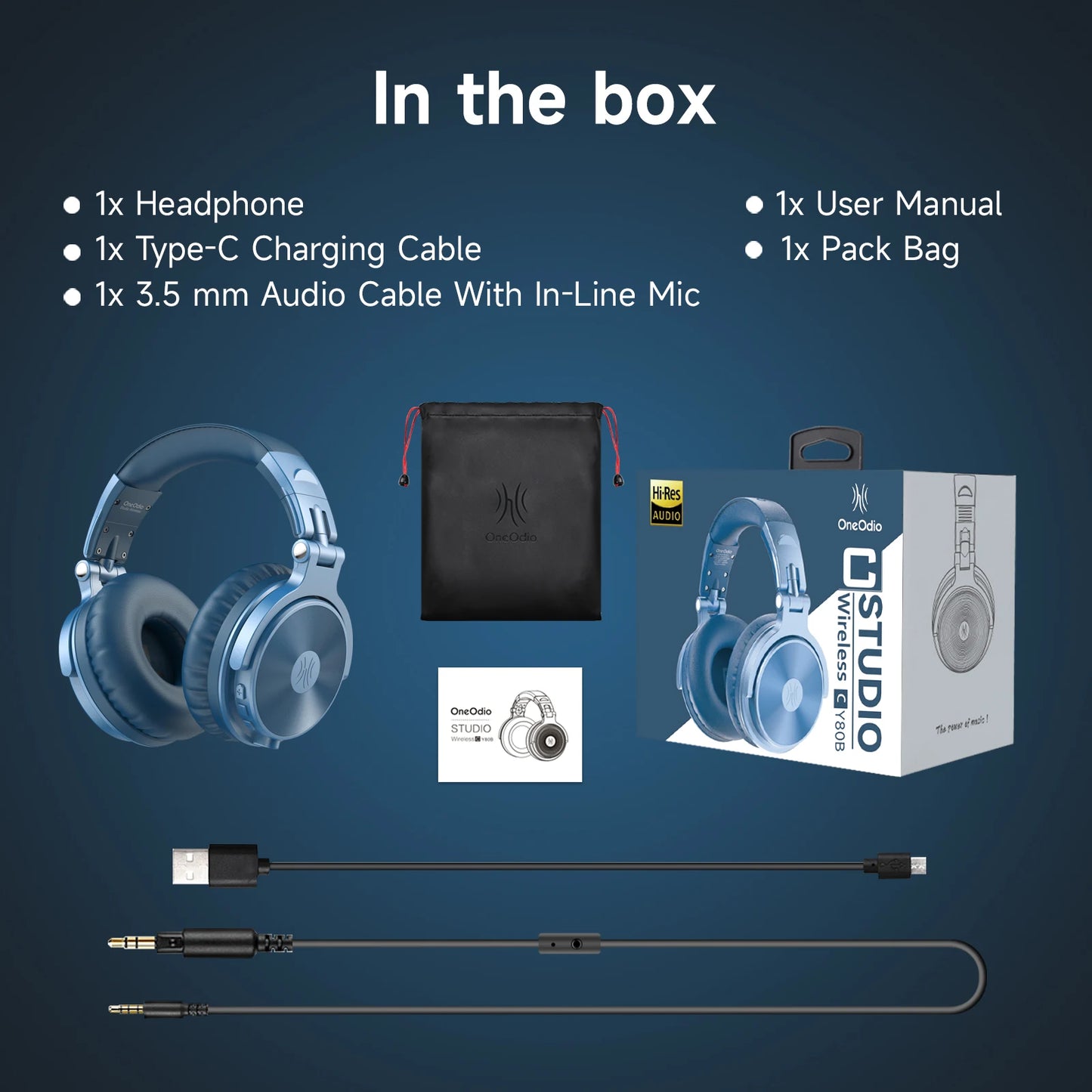 Oneodio Wireless Bluetooth 5.2 Headset Over Ear Headphones With Microphone 110Hr Hi-Res Stereo Earphone For Phone PC Sports