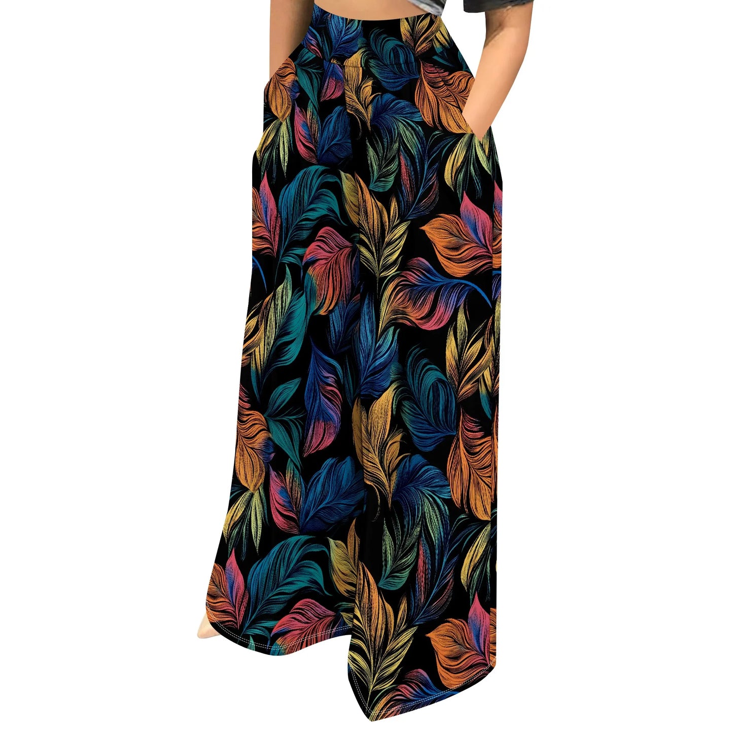 Women' s Camouflage Long Pants High Waist Wide Leg Stretchy Loose Fit Trousers with Pocket