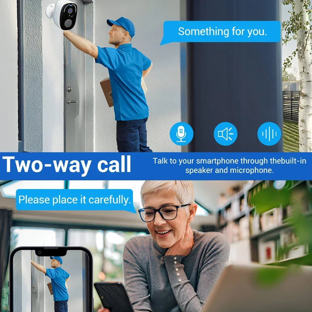 2K 5MP Solar Security Camera Wireless Outdoor Color Night Vision Battery Powered 2.4G WiFi, PIR, Waterproof, Two-Way Alexa