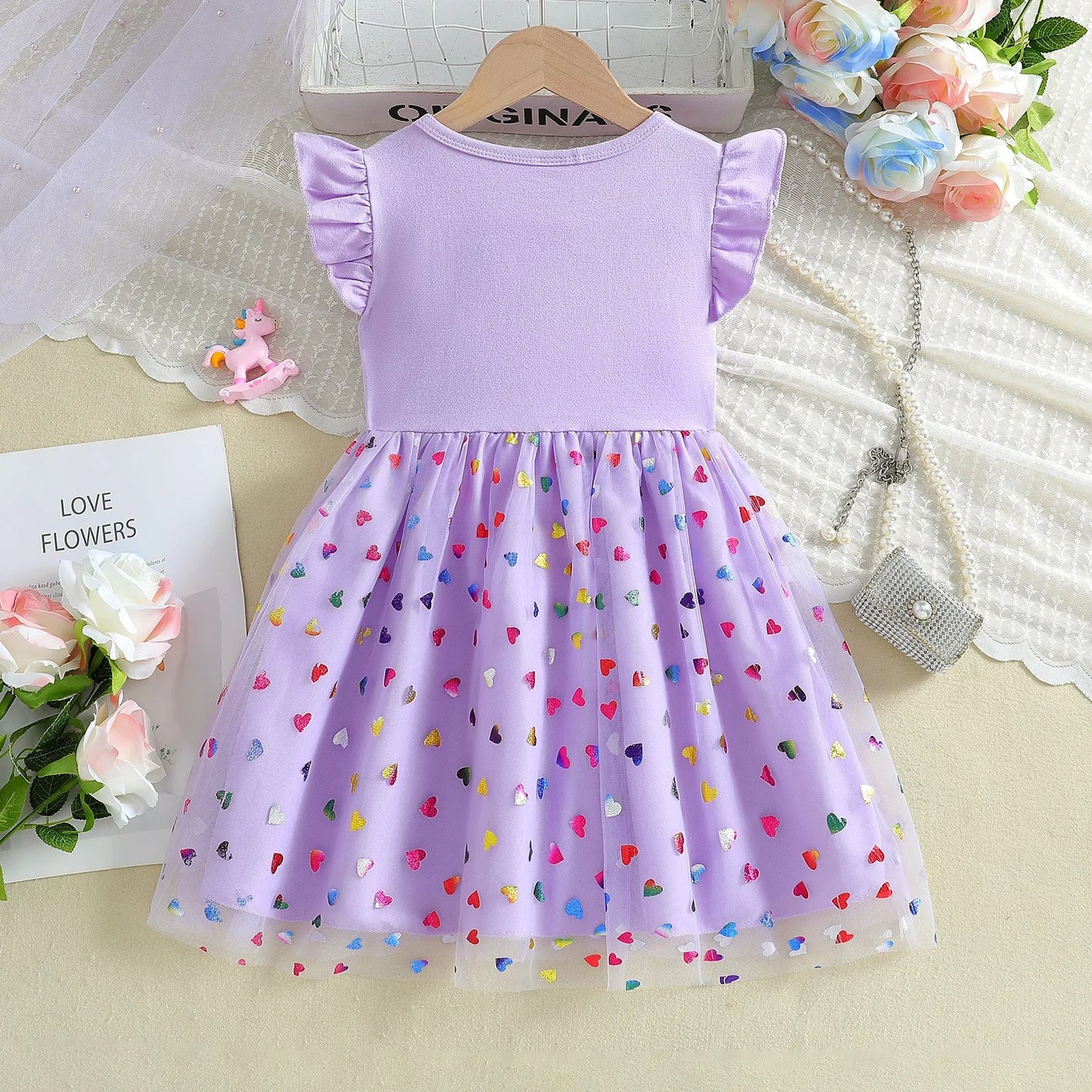 2025 New Unicorn Girls Dress Flying sleeves Kids Clothes Summer Princess Dresses Party Dresses for Children Clothing Rainbow