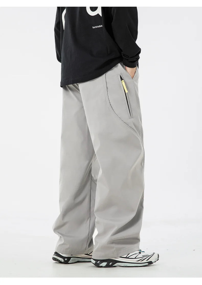 TFETTERS Autumn New Zipper Pocket Men Pants Drawstring Elastic Waist Pants Men Fashion Stitching Design Trouser for Men Clothes