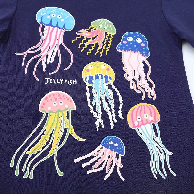 Little maven 2024 New Fashion Tops Children's Clothing Luminous Jellyfish Kids Clothes Summer Baby Boys Short Sleeves T Shirts