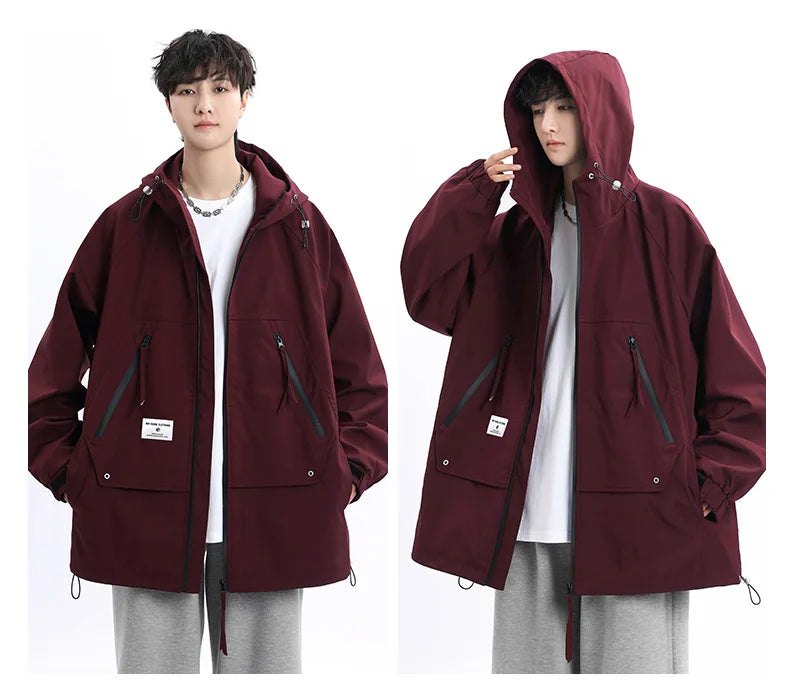 Autumn Men's Jacket Springtime Trendy Streetwear Coat Fashion Outerwear Hooded Solid Color Men Jackets Korean Version Clothing