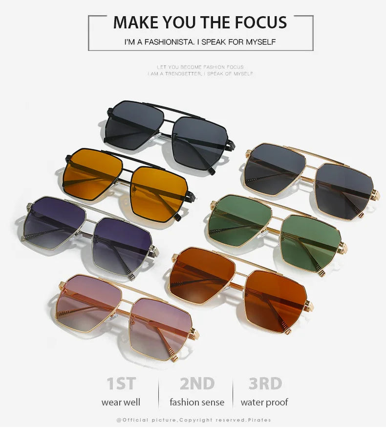 Polarized Sunglasses For Women Men Classic Brand Reflective Lens Square Trendy Sunglasses Woman High Quality Metal UV Protective