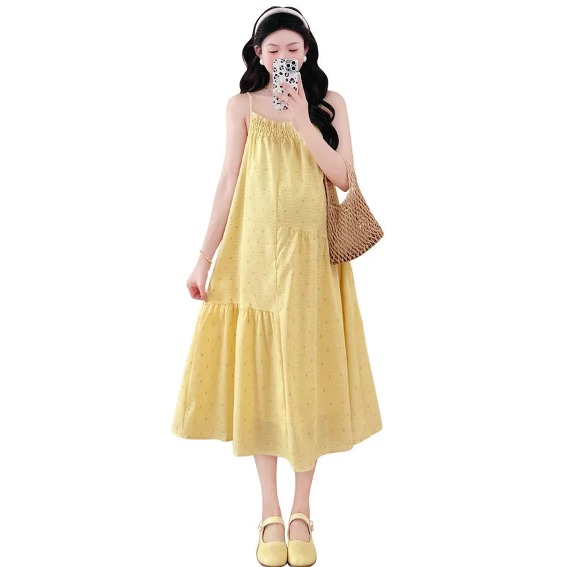 Pregnant Women's Dress 2025 Summer New Style Temperament Small Fresh Age Reducing Polka Dot Long Skirt