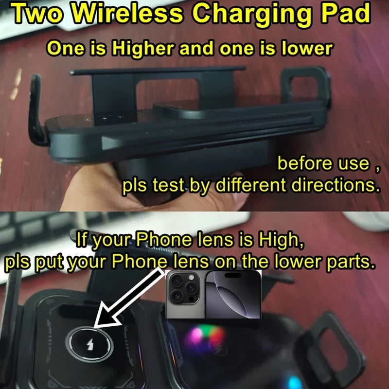 15W Universal Car Phone Wireless Charger Holder 360° Rotation Mount for Samsung Galaxy Fold 6 5 4 3 Z Flip S25 S24 Iphone 16 15