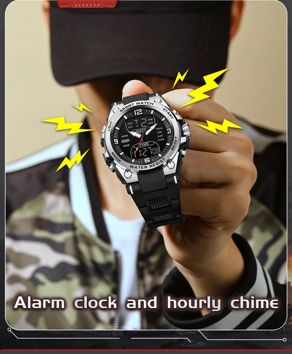 SANDA New Fashion Men Watch Multifunctional Outdoors Sports Waterproof Wristwatch LED Luminous Electronic Digital Men Watches