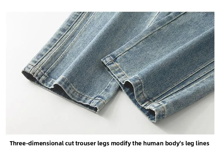 Elastic Loose Straight Jeans Men's Wide Legged Denim Pants Casual Trousers Korean Style Sportswear Clothing Jeans Men Pants