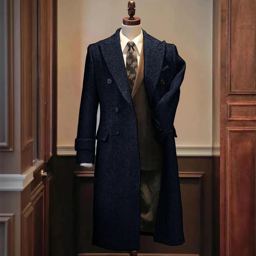 Men Jackets Notched Herringbone Lapel Blazer High Quality Suit Long Coat Windbreaker Camping Men's clothing chaquetas hombre